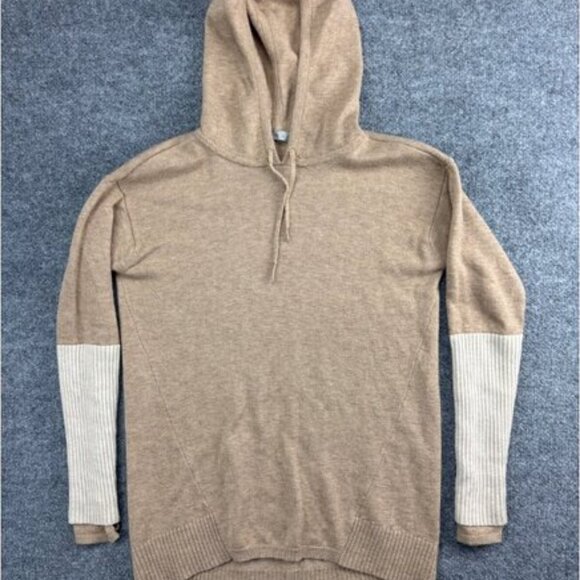 Athleta 100% Merino Wool Nopa Sweater Women's Small Brown Cream Pullover Hoodie - Picture 1 of 8